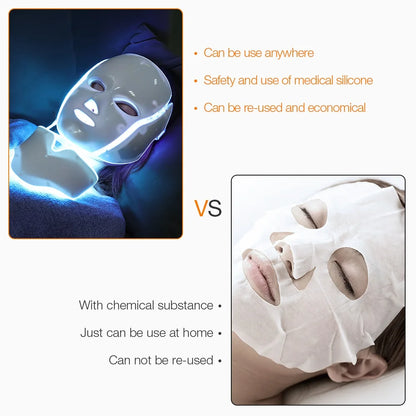 7-Color LED Face & Neck Light Therapy Mask – Electric Facial Skincare Mask with Remote Control