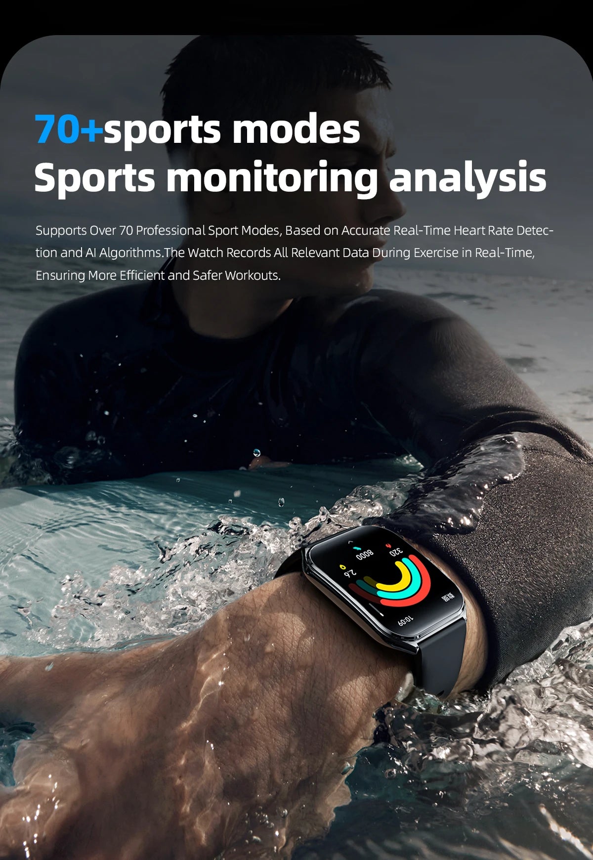 Smart Watch 1.96" AMOLED Bluetooth Call Fitness Tracker IP68 for Android iOS