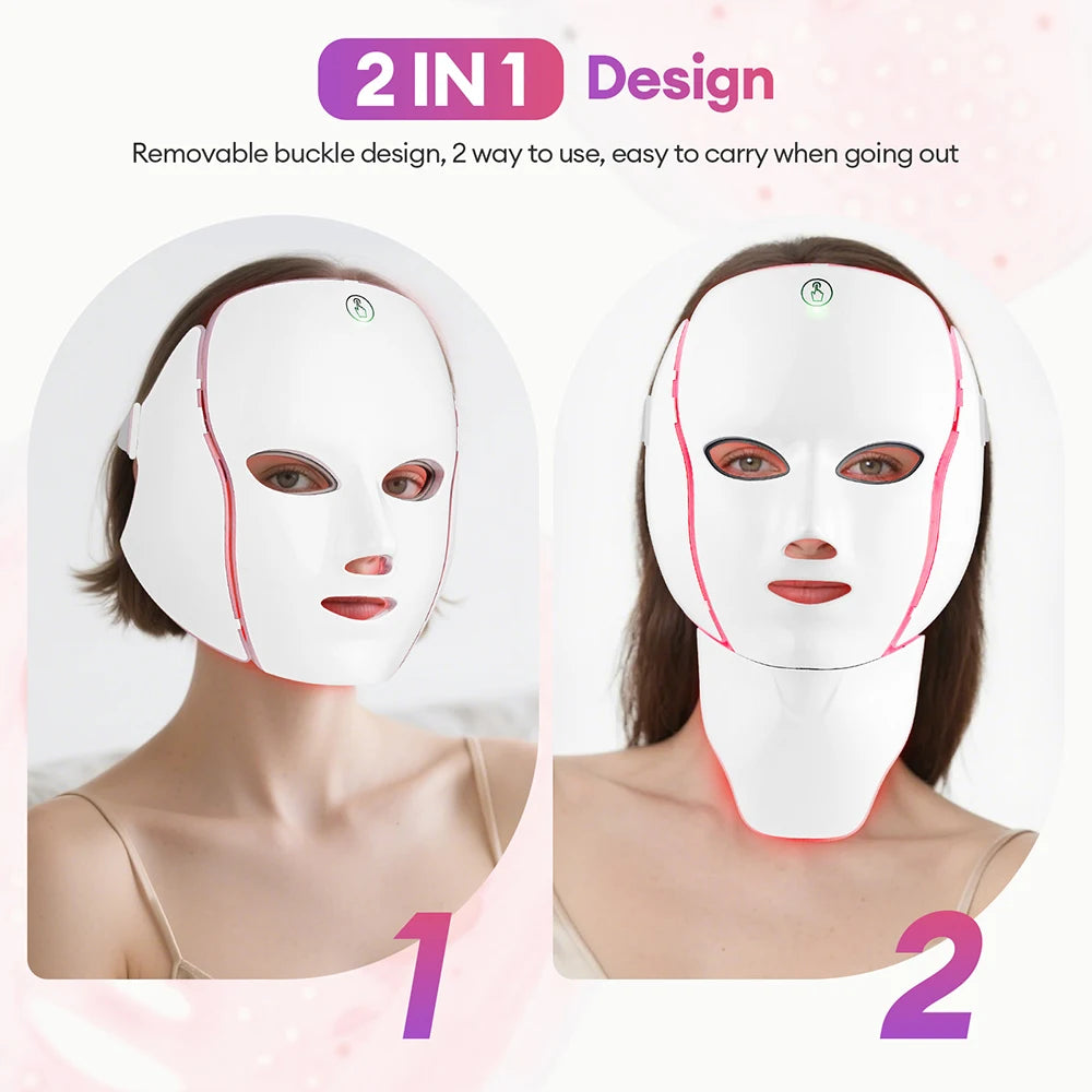 7-Color LED Face & Neck Light Therapy Mask – Electric Facial Skincare Mask with Remote Control