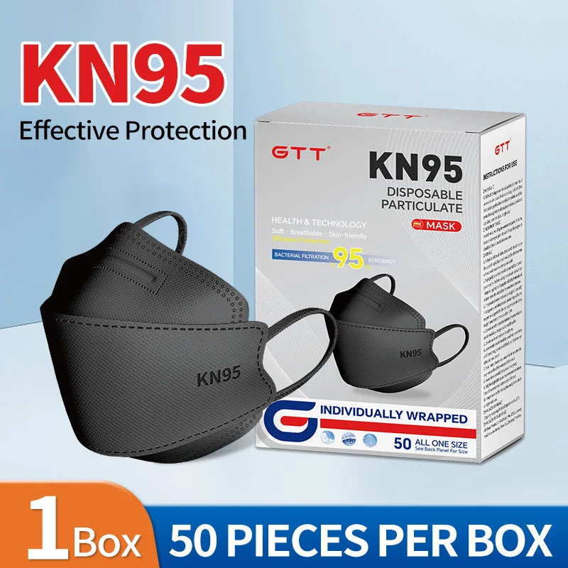 GTT KN95 Fish-Style Face Masks 50/100/200 PCS 4-Layer Disposable Breathable Protective Masks Adult