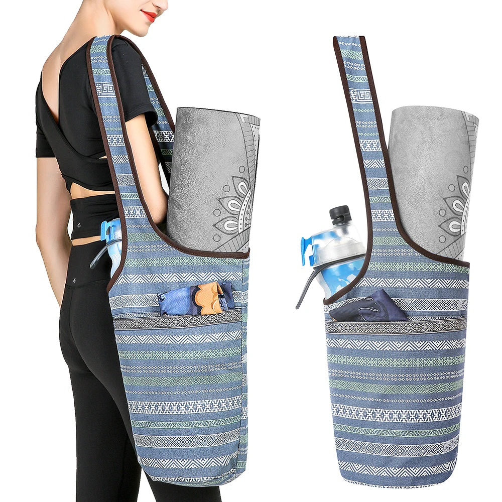 Large Yoga Mat Bag Women Gym Tote – Canvas Fitness Shoulder Bag with Zipper Pockets, Travel Sports Carry Bag (No Mat)
