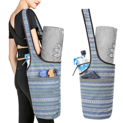 Large Yoga Mat Bag Women Gym Tote – Canvas Fitness Shoulder Bag with Zipper Pockets, Travel Sports Carry Bag (No Mat)