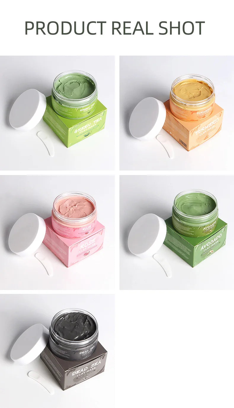 Turmeric, Green Tea, Rose & Avocado Clay Facial Mask – Hydrating, Brightening & Blackhead Removal Mud Skincare Treatment