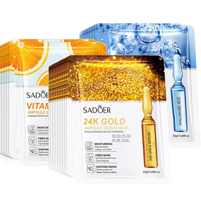 10-30 Pcs SADOER 24K Gold Vitamin C & Hyaluronic Acid Facial Masks – Moisturizing, Firming & Hydrating Skincare Treatment