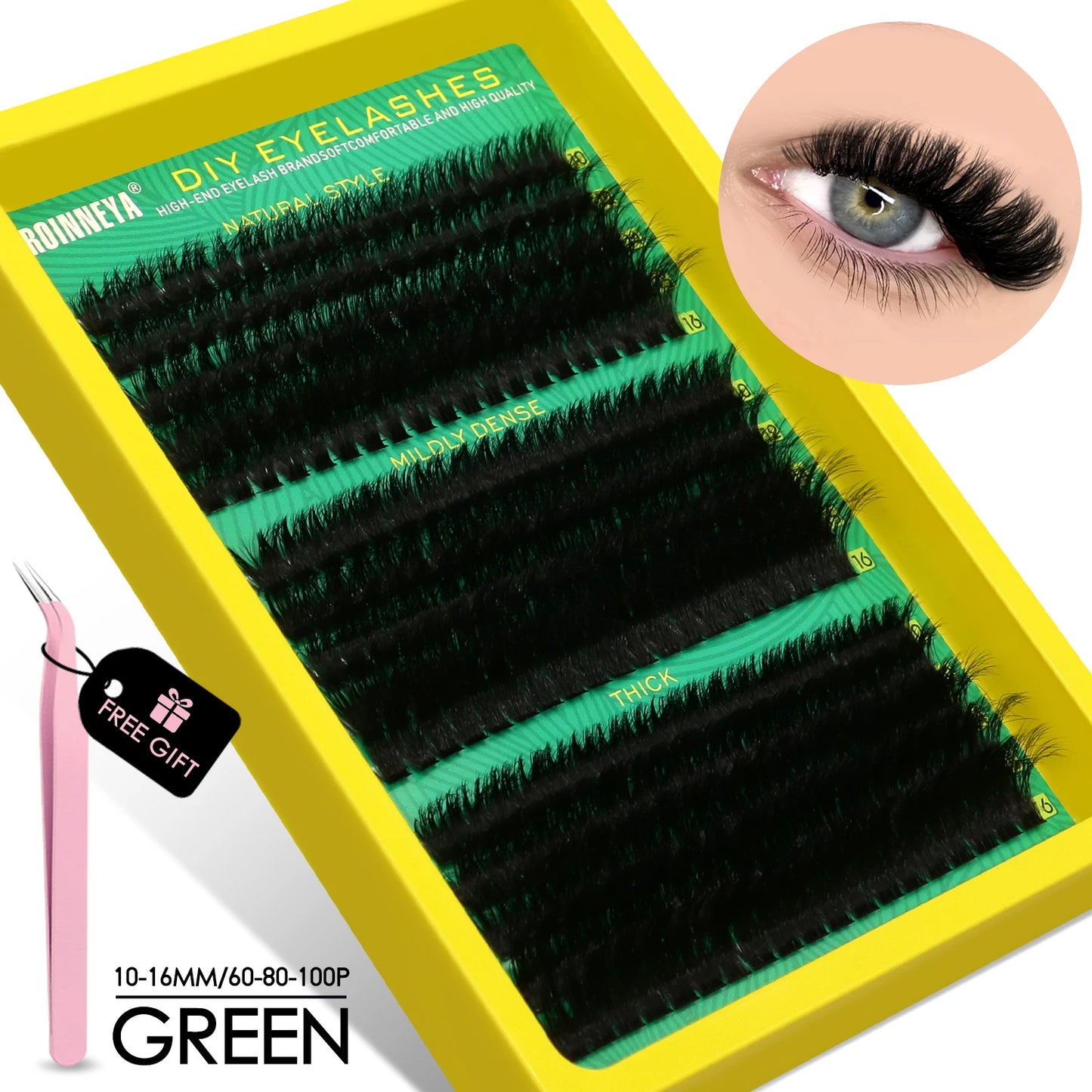 GROINNEYA DIY Fluffy Cluster Lashes Kit – Faux Mink Individual Eyelash Extensions, D-Curl Volume Mixed Tray for At-Home Lash Styling
