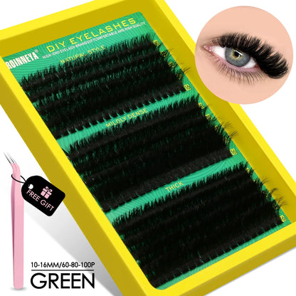 GROINNEYA DIY Fluffy Cluster Lashes Kit – Faux Mink Individual Eyelash Extensions, D-Curl Volume Mixed Tray for At-Home Lash Styling