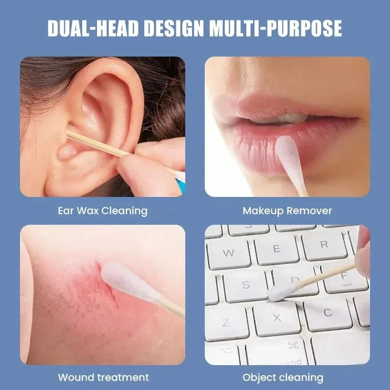 500 Double-Ended Cotton Swabs – 5 Packs of 100 | Baby-Safe Ear Cleaning Sticks & Multi-Purpose Hygiene Tools