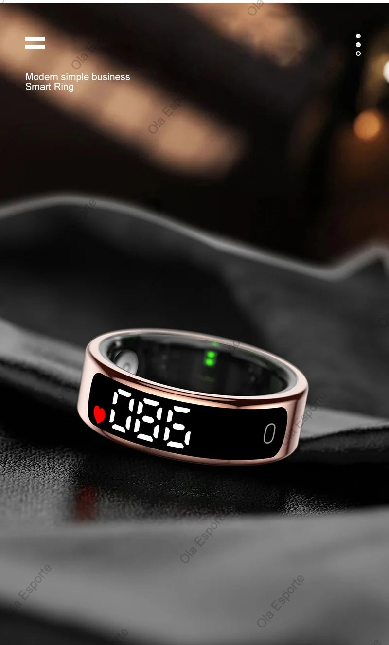 Smart Ring Health Fitness Tracker LED Touch Display Heart Rate Sleep Monitor Waterproof