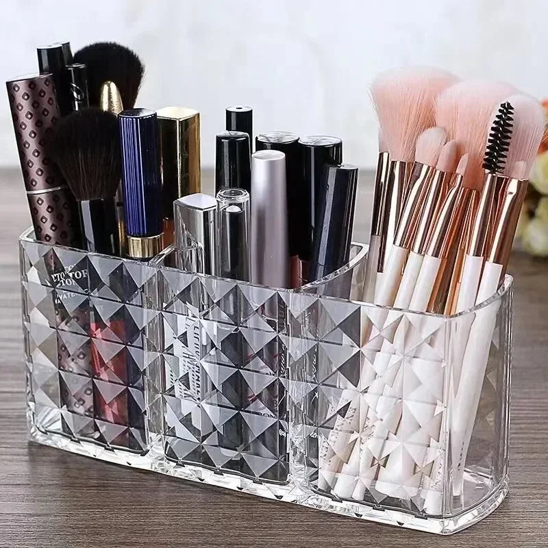Clear Acrylic Makeup Brush & Cosmetic Organizer – Lipstick, Nail Polish & Jewelry Storage Box