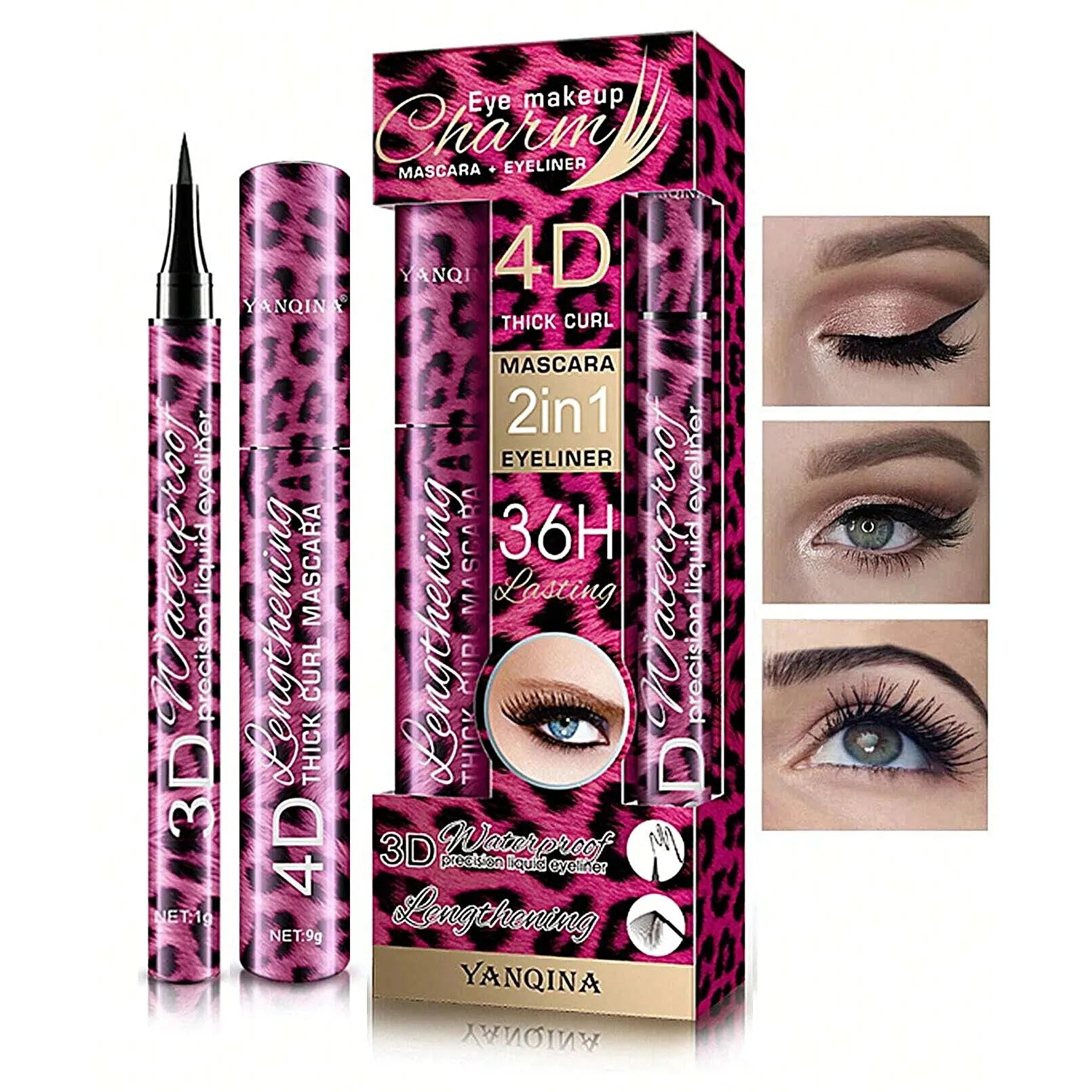 ANQINA 4D Waterproof Mascara & Liquid Eyeliner Set – Long-Lasting Curling Eye Makeup (Full Size)