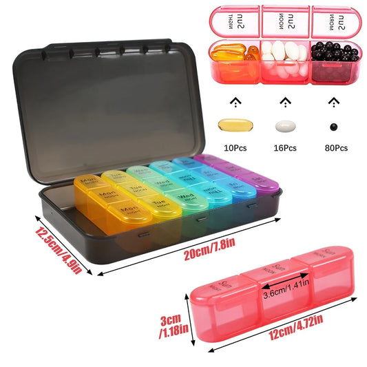 Weekly Pill Organizer 7 Day, 3 Times a Day | Large Travel Pill Box with 21 Compartments for Vitamins & Supplements