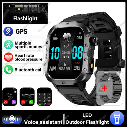 Military Smart Watch Bluetooth Call GPS Flashlight 100+ Sports Android iPhone