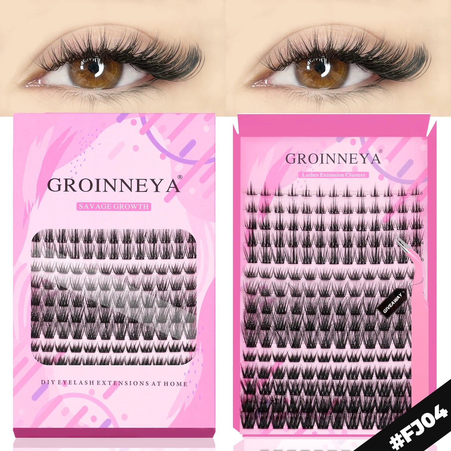 GROINNEYA DIY Eyelash Extension Kit – Individual Lash Clusters Faux Mink Mix Set with Lash Bond & Seal, Easy At-Home Application