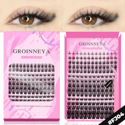 GROINNEYA DIY Eyelash Extension Kit – Individual Lash Clusters Faux Mink Mix Set with Lash Bond & Seal, Easy At-Home Application