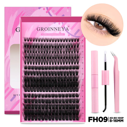 GROINNEYA DIY Lash Extension Kit – Cluster & Individual Lashes with Bond & Seal