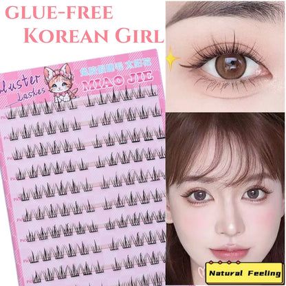 MIAOJIE No-Glue False Eyelashes – Easy 3-Step DIY Natural Look, Lightweight Reusable Lashes for Beginners, Sunflower Design