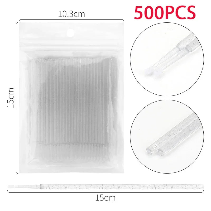 500/1000PCS Eyelash Cleaning Brushes – Colorful Crystal Handle Micro Brushes for Lash Extension Care, Makeup Removal, and Beauty Tools
