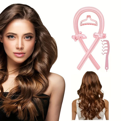 5PCS Heatless Hair Styling Set – 4-in-1 Curling Kit with Hair Stick, Headbands, Clips & Wide-Tooth Comb for DIY Styling