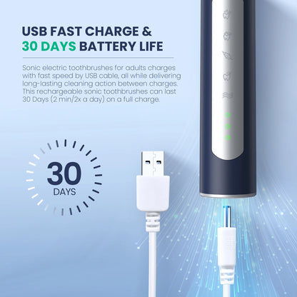 JS10-1 Electric Sonic Toothbrush – Rechargeable Waterproof Toothbrush with 10 Replacement Heads