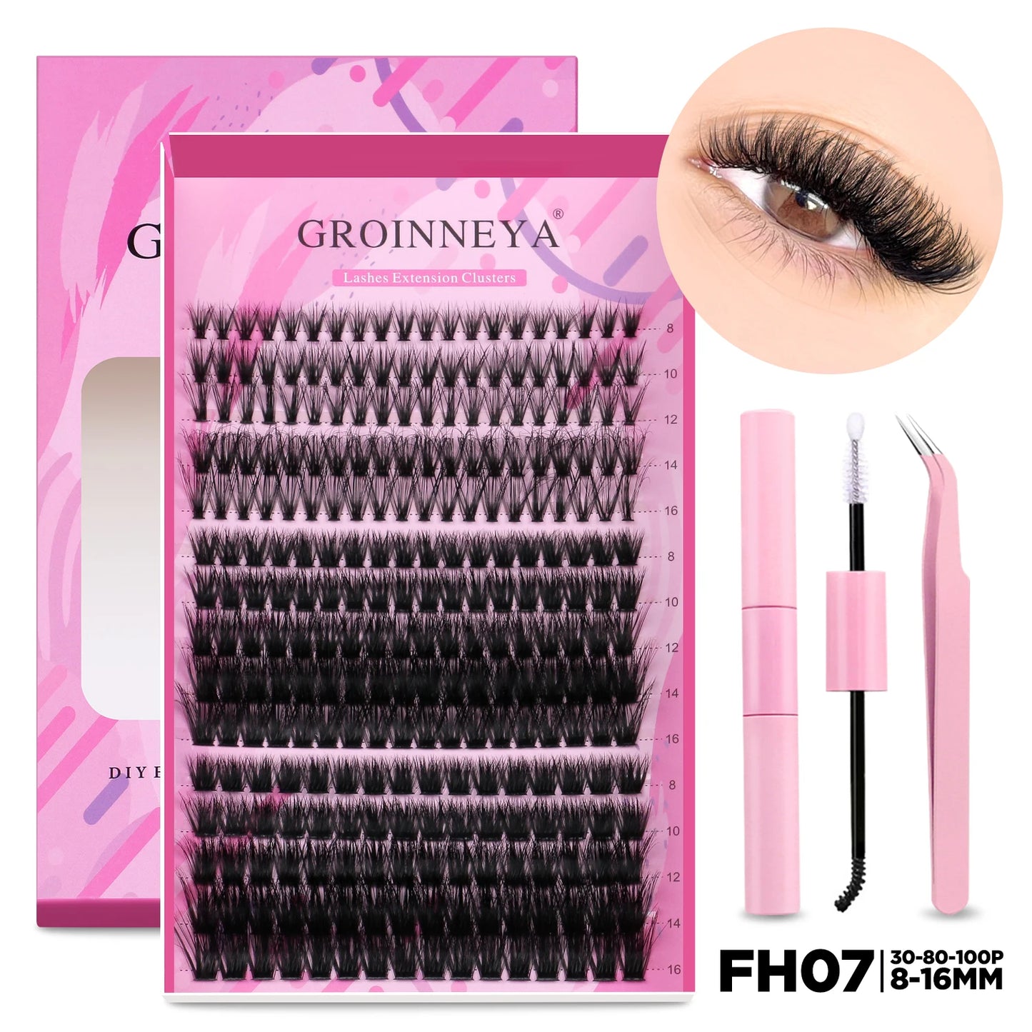 GROINNEYA DIY Lash Extension Kit – Cluster & Individual Lashes with Bond & Seal