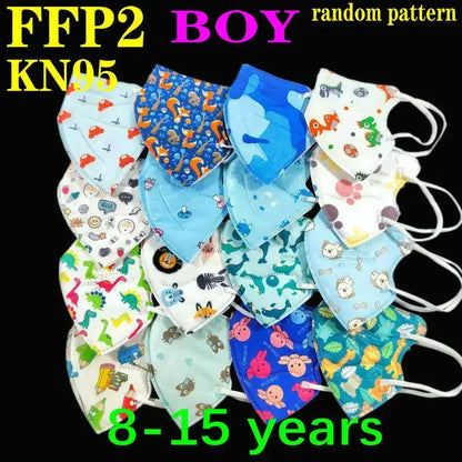 Kids KN95/FFP2 Face Masks – 5-Layer Protective Cartoon Design, Comfortable CE-Certified Disposable Masks for Boys & Girls (Ages 3–15)