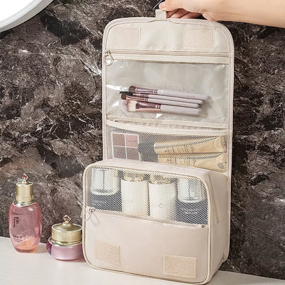 Waterproof Travel Makeup Bag – High-Quality Cosmetic & Toiletry Organizer with Hook for Women