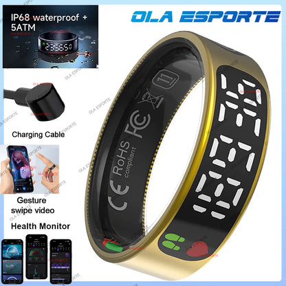 Smart Ring with Touch Display Heart Rate Sleep Tracker IP68 Waterproof Android iOS