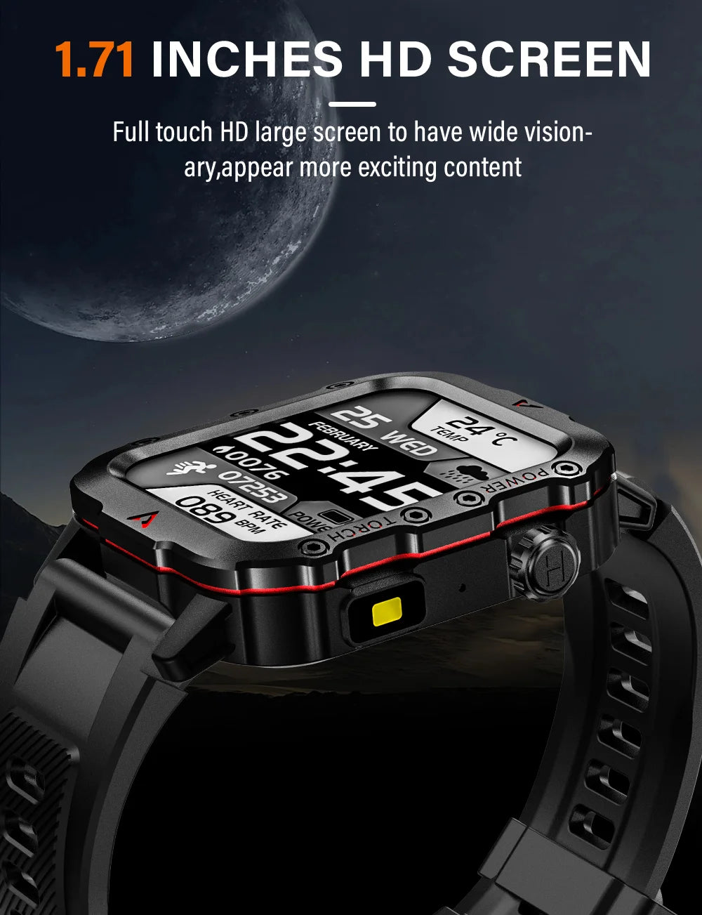 LAXASFIT Men's Smart Sports Watch – 1.71" HD Display, Bluetooth Calling, Blood Oxygen Monitor, Multi-Sport Modes, LED Flashlight