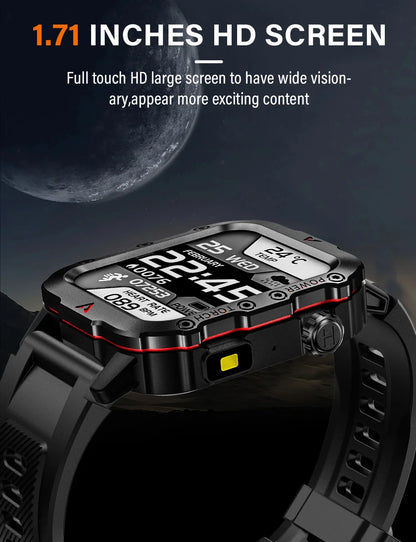 LAXASFIT Men's Smart Sports Watch – 1.71" HD Display, Bluetooth Calling, Blood Oxygen Monitor, Multi-Sport Modes, LED Flashlight