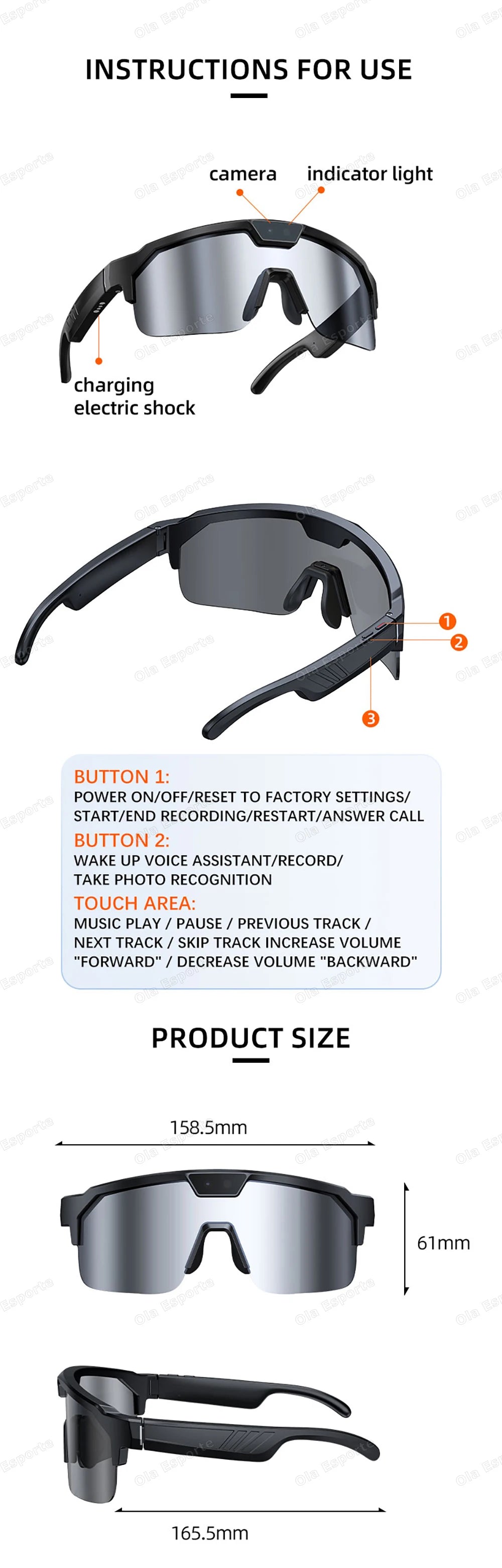 AI Smart Glasses HD Camera Bluetooth Calls Music WiFi Recording Glasses