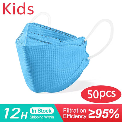 10–200 PCS Kids KN95 Face Masks – 4-Layer FFP2 Protective Masks for Children Ages 6–14, Dustproof & Comfortable, for Boys & Girls
