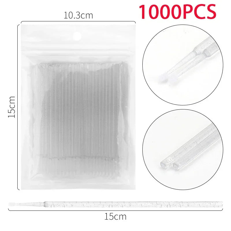 500/1000PCS Eyelash Cleaning Brushes – Colorful Crystal Handle Micro Brushes for Lash Extension Care, Makeup Removal, and Beauty Tools