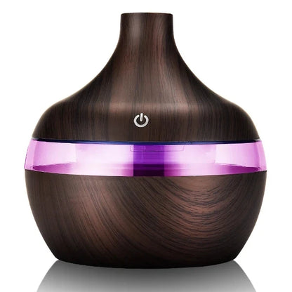 300ml Ultrasonic Aroma Diffuser & Cool Mist Humidifier – Essential Oil Aromatherapy Air Purifier for Home & Office (Wood Design)