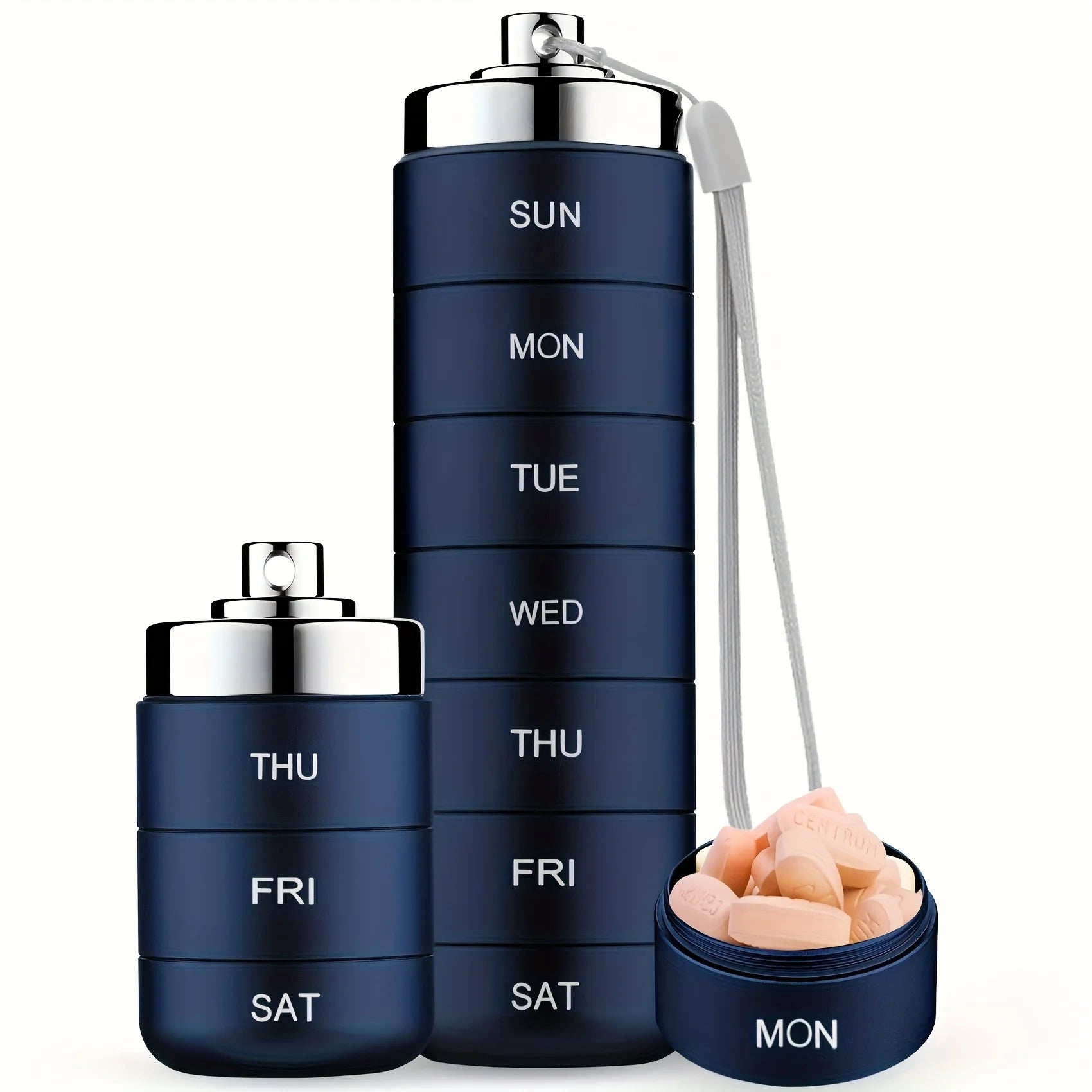 7pcs Metal Pill Organizer Set – Stackable Waterproof Travel Pill Box | Large Aluminum Alloy Portable Pill Case