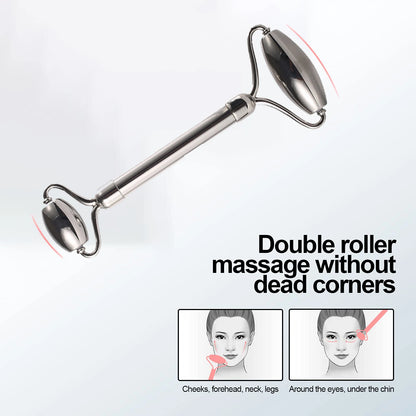 Stainless Steel Ice Face Roller & Gua Sha Set – Facial Massage & Skincare Tool Kit