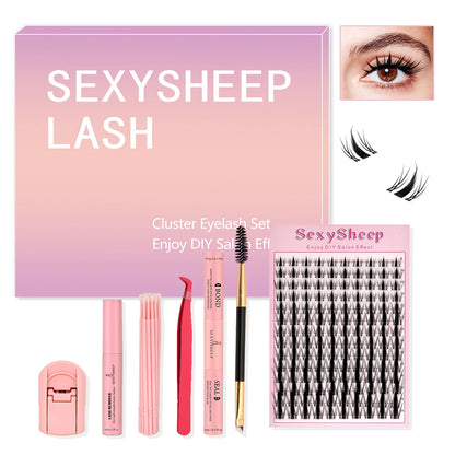 ISEEN DIY Lash Extension Kit – Mixed Style Lash Clusters with Bond & Seal, Remover, Tweezers & Lash Brush for Self-Application