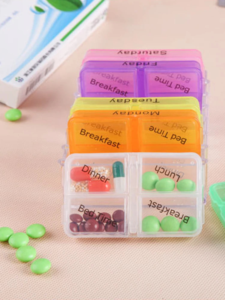 28-Compartment Medicine Box Organizer – Drawer-Style Pill Storage Case, Plastic Home Health Care Organizer