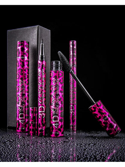 ANQINA 4D Waterproof Mascara & Liquid Eyeliner Set – Long-Lasting Curling Eye Makeup (Full Size)