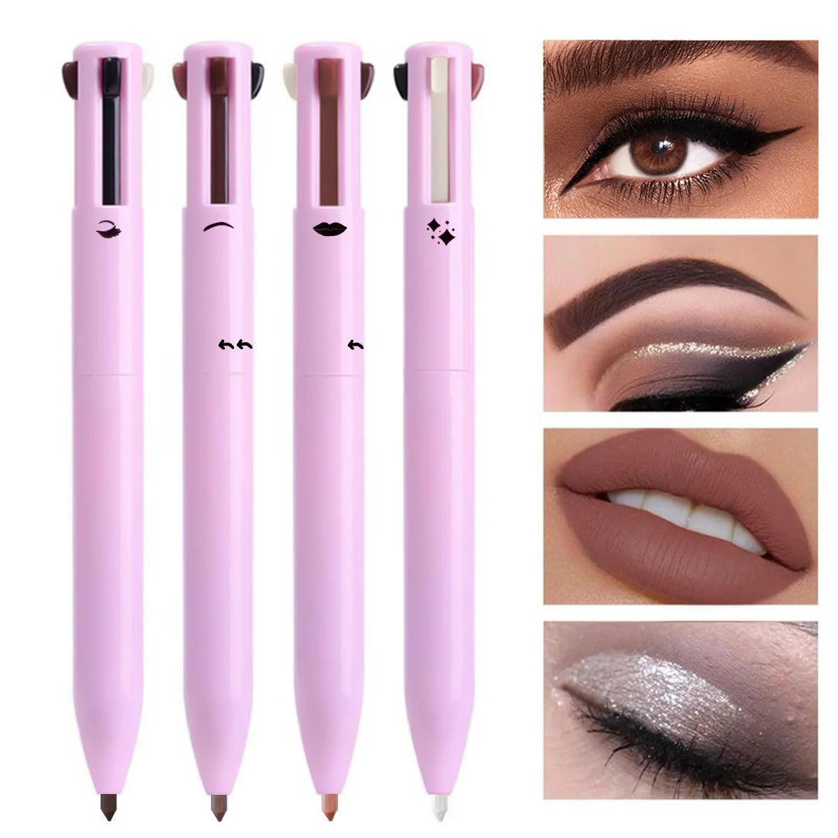 4-in-1 Multi-Functional Makeup Pencil Set – Lip Liner, Eyeliner & Eyebrow Pencil (4 Colors)