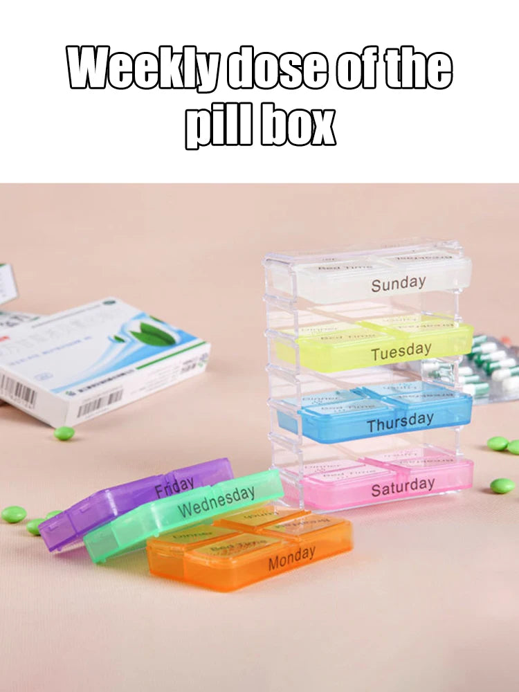 28-Compartment Medicine Box Organizer – Drawer-Style Pill Storage Case, Plastic Home Health Care Organizer