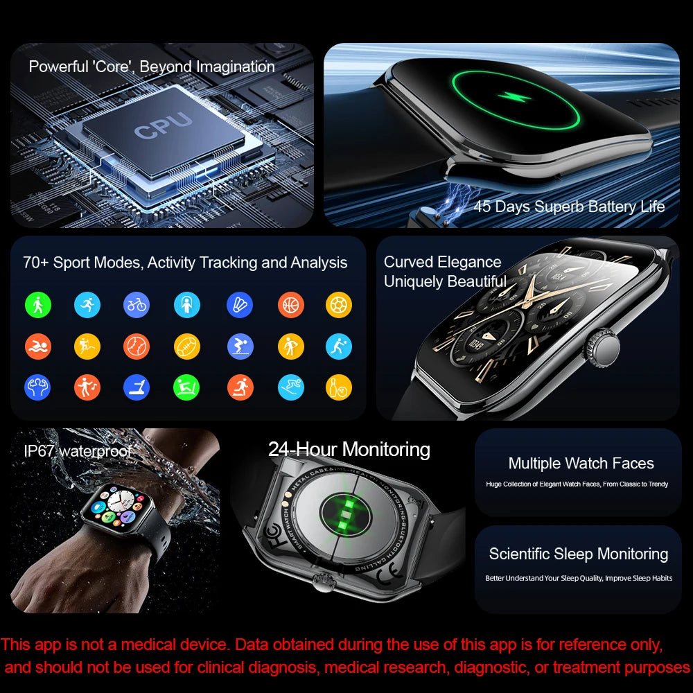 Smart Watch 1.96" AMOLED Bluetooth Call Fitness Tracker IP68 for Android iOS