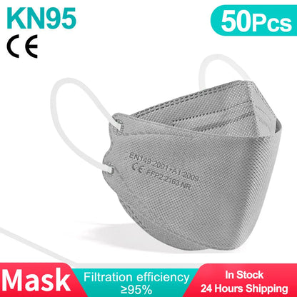 10-100 PCS FFP2 Face Masks – CE Approved, Disposable KN95/KF94 Black Fish-Style Masks