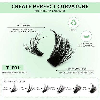 GROINNEYA DIY Lash Clusters Kit – Mixed Length Individual Eyelash Extensions with Bond & Seal, Tweezers Tool for At-Home Lash Application