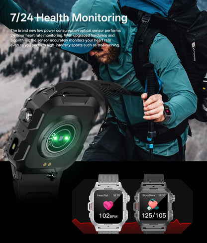 Men’s Military-Style Smart Watch | Bluetooth Call | Fitness & Activity Tracker | 1.44” Touch Screen | 3ATM Life Waterproof | Android & iOS