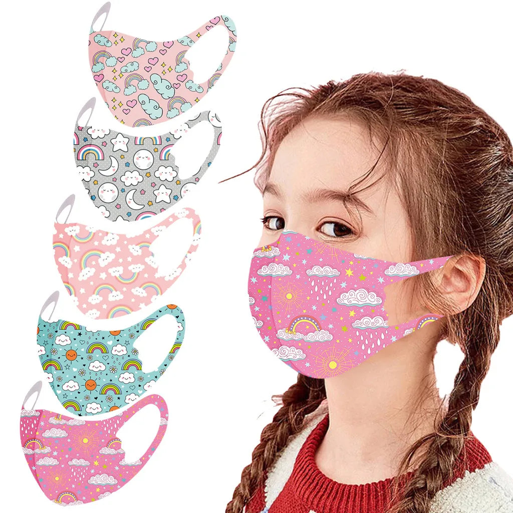 5PCS Washable Kids Face Masks – Reusable Cartoon Mouth Covers for Boys & Girls | Breathable, Comfortable, Dust-Resistant Design