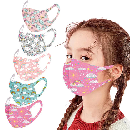 5PCS Washable Kids Face Masks – Reusable Cartoon Mouth Covers for Boys & Girls | Breathable, Comfortable, Dust-Resistant Design