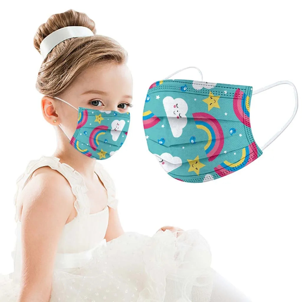 50PCS Kids Disposable Face Masks – 3-Ply Breathable Protective Masks with Soft Ear Loops | Comfortable & Safe for Sensitive Skin