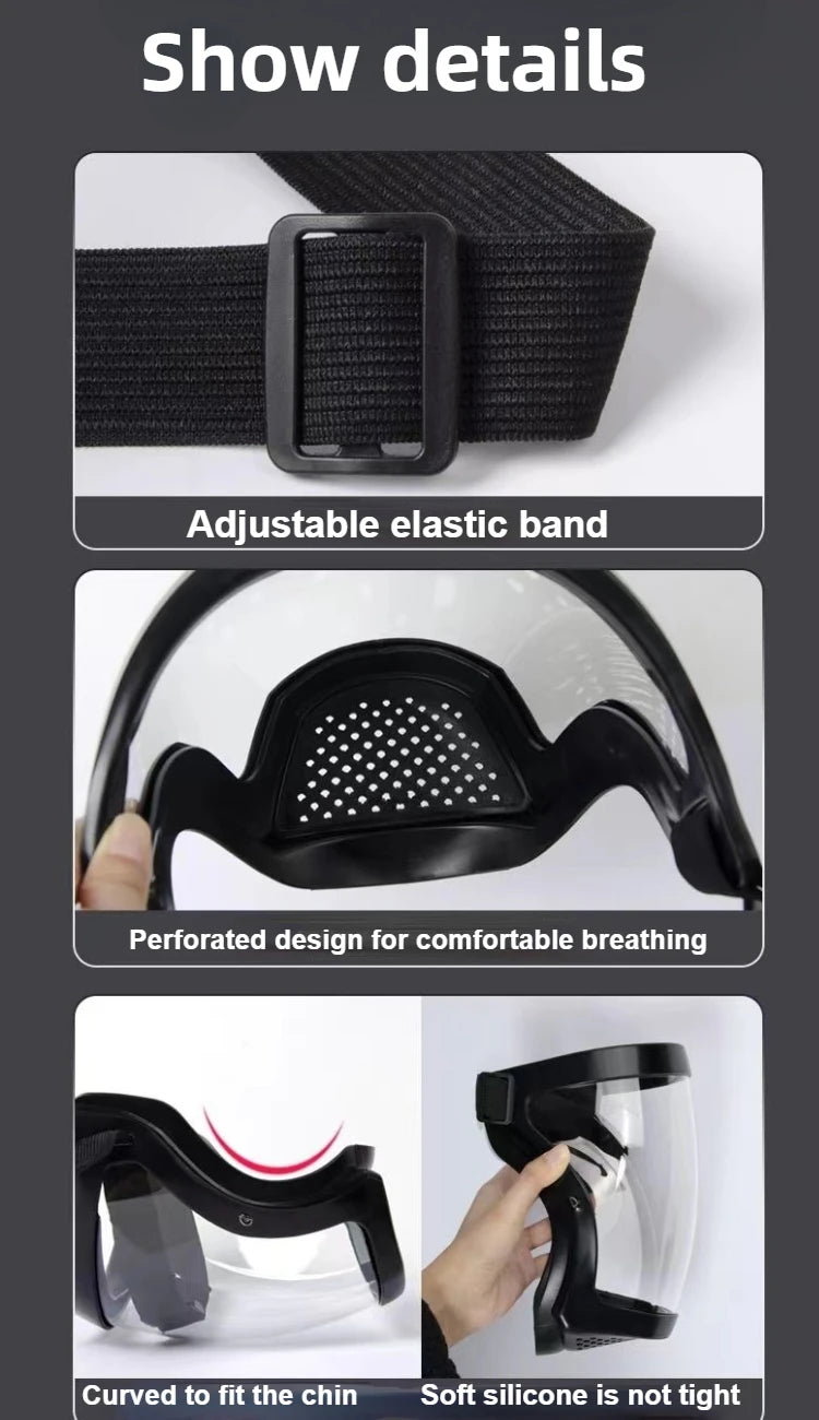 Reusable Work Protection Mask with Transparent Face Shield – Anti-Splash Facial Protector with Silicone Seal & Respiratory Filter for Kitchen, Food Service, and Industrial Use