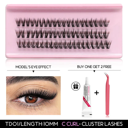 GROINNEYA Lash Clusters Kit – Cat Eye Cluster Eyelash Extensions with Lash Bond & Seal, DIY Large-Capacity Lash Kit