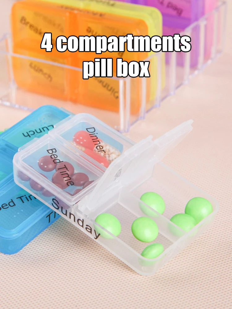 28-Compartment Medicine Box Organizer – Drawer-Style Pill Storage Case, Plastic Home Health Care Organizer